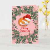 Weihnachtskatze Watercolor Kranz Blätter Red Berri Karte (Gelbe Blume)