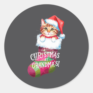 Weihnachtskatze _ Weihnachten bei Oma Katze _ Süße Runder Aufkleber