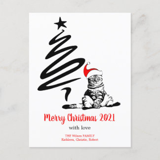 Weihnachtskatze Weihnachtsmannmütze Funny Niedlich Feiertagspostkarte