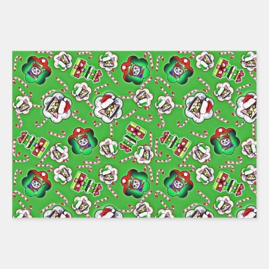 Weihnachtskatze - Weihnachtsmannmütze Katze Geschenkpapier Set (Vorderseite)