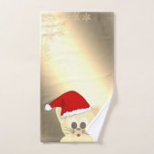 Weihnachtskatze, Weihnachtsmannmütze, Schneeflocke Badhandtuch Set (Handtuch)