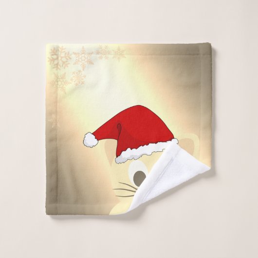 Weihnachtskatze, Weihnachtsmannmütze, Schneeflocke Badhandtuch Set (Waschlappen)