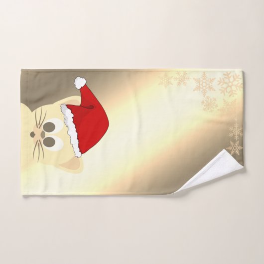 Weihnachtskatze, Weihnachtsmannmütze, Schneeflocke Badhandtuch Set (Handtuch)