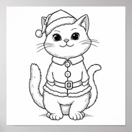 Weihnachtskatze zum Färben Poster