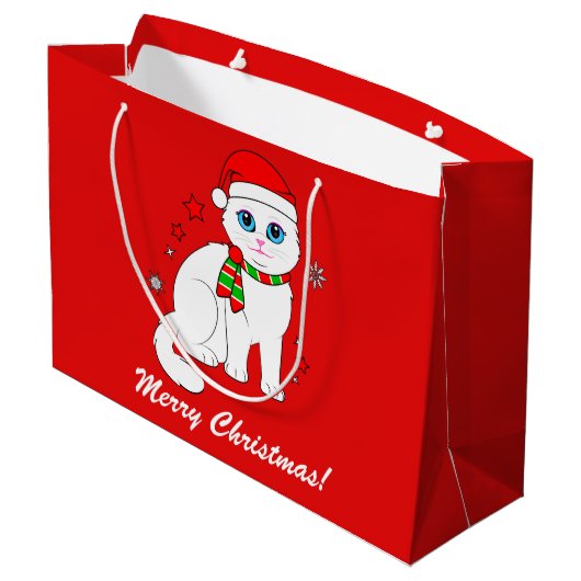 Weihnachtskatze zur Weihnachtszeit Große Geschenktüte (Rückseite Schrägansicht)
