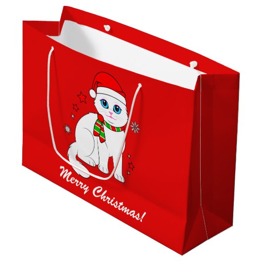 Weihnachtskatze zur Weihnachtszeit Große Geschenktüte (Vorderseite Schrägansicht)
