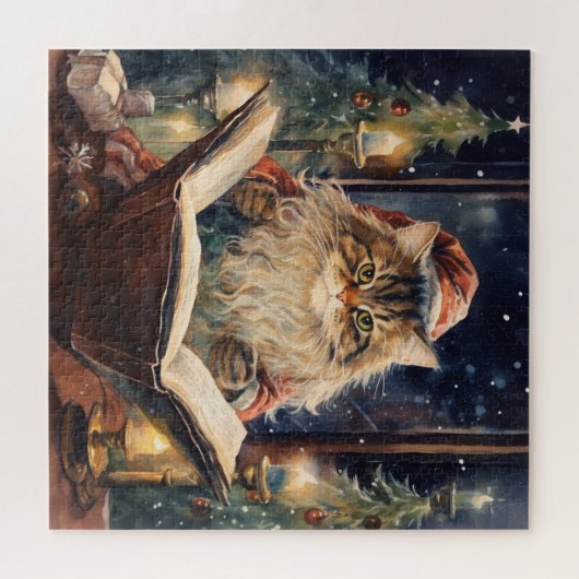 Weihnachtskatze Zwei Lesekarte Vintag Puzzle (Horizontal)