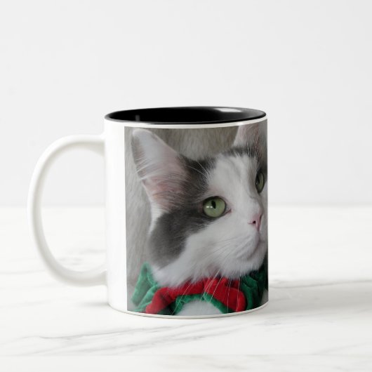 Weihnachtskatze Zweifarbige Tasse (Links)