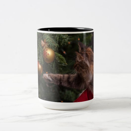 Weihnachtskatze Zweifarbige Tasse (Mittel)