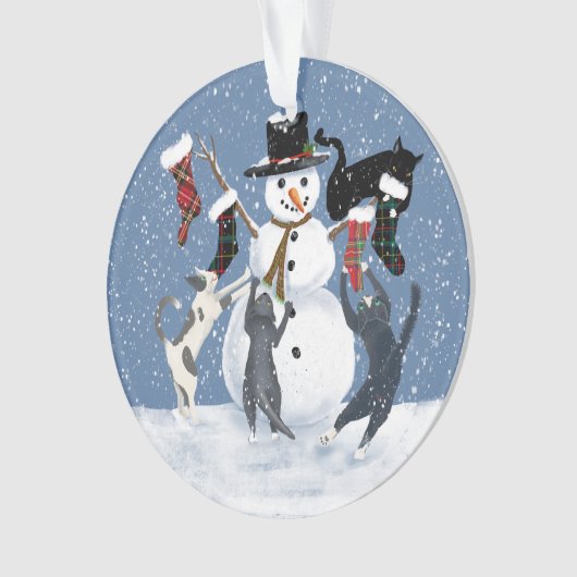 Weihnachtskatzen 2und Schneemann 2 Seite Ornament (Vorderseite)