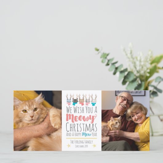 Weihnachtskatzen + Antlers Holiday Foto Card (Stehend Vorderseite)