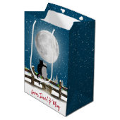 Weihnachtskatzen auf dem Zaun mit dem Mond Mittlere Geschenktüte (Vorderseite Schrägansicht)