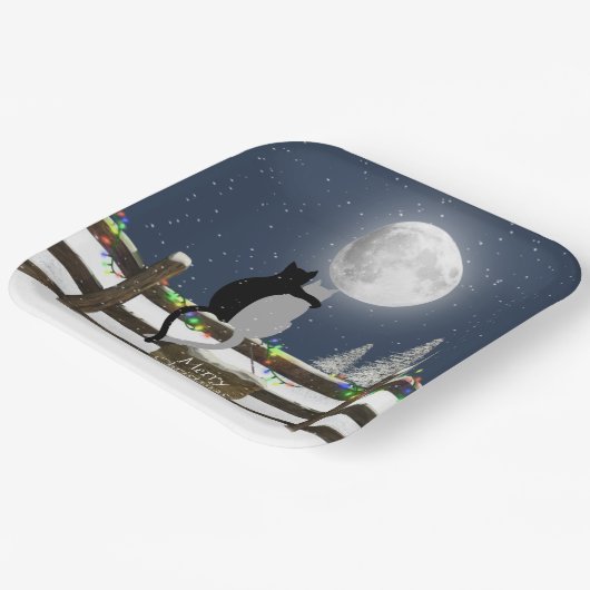 Weihnachtskatzen auf dem Zaun mit dem Mond Pappteller (Gewinkelt)