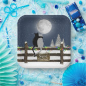 Weihnachtskatzen auf dem Zaun mit dem Mond Pappteller (Party)