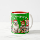 Weihnachtskatzen auf grünem Glitzer Zweifarbige Tasse (VorderseiteRechts)