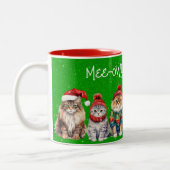 Weihnachtskatzen auf grünem Glitzer Zweifarbige Tasse (Links)