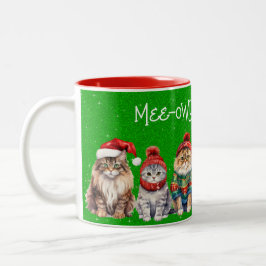 Weihnachtskatzen auf grünem Glitzer Zweifarbige Tasse