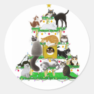 Weihnachtskatzen-Baum-Aufkleber Runder Aufkleber