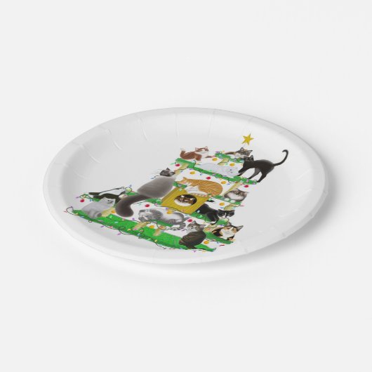 Weihnachtskatzen-Baum-Papier-Teller Pappteller (Schrägansicht)