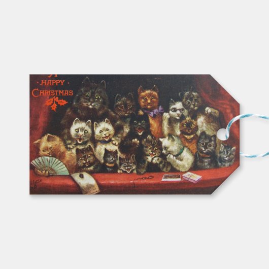 Weihnachtskatzen beim Spielen Geschenkanhänger (Vorderseite (Horizontal))