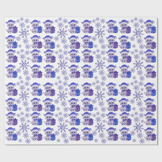 Weihnachtskatzen blaues Packpapier (Flach)