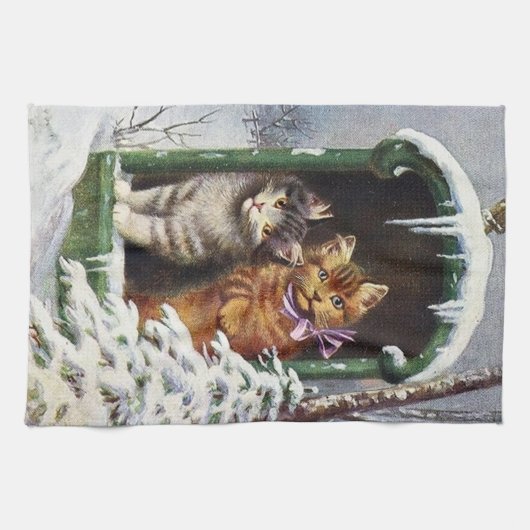 Weihnachtskatzen Feiertag Geschirrtuch (Horizontal)
