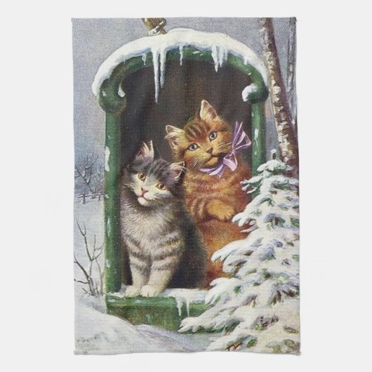 Weihnachtskatzen Feiertag Geschirrtuch (Vertikal)