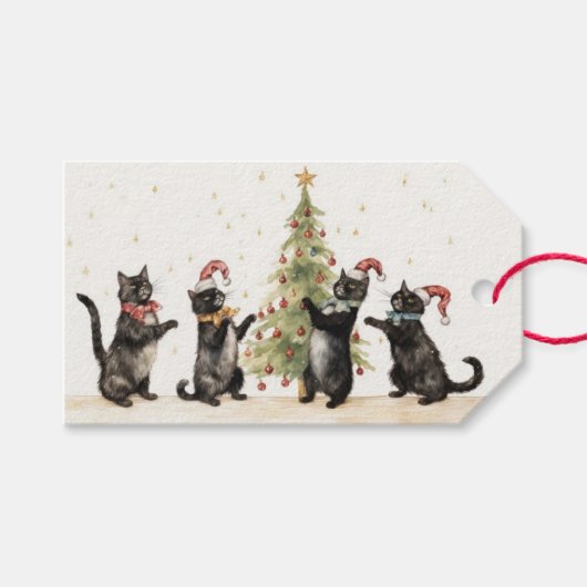 Weihnachtskatzen Geschenkanhänger (Vorderseite (Horizontal))