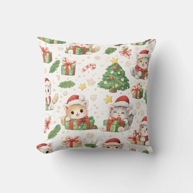 Weihnachtskatzen & Geschenke Kissen (Vorderseite)