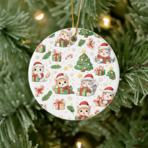 Weihnachtskatzen & Geschenke Muster Keramik Ornament