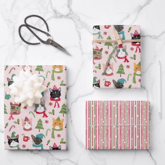 Weihnachtskatzen Geschenkwrap Geschenkpapier Set (Vorderseite)