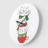 Weihnachtskatzen Gestapelte Cup Scarves Niedlich Große Wanduhr (Winkel)
