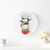 Weihnachtskatzen Gestapelte Cup Scarves Niedlich Große Wanduhr (Zuhause)