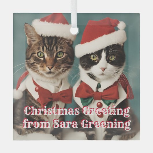 Weihnachtskatzen Glass personalisierte Niedliche K Ornament Aus Glas (Vorderseite)