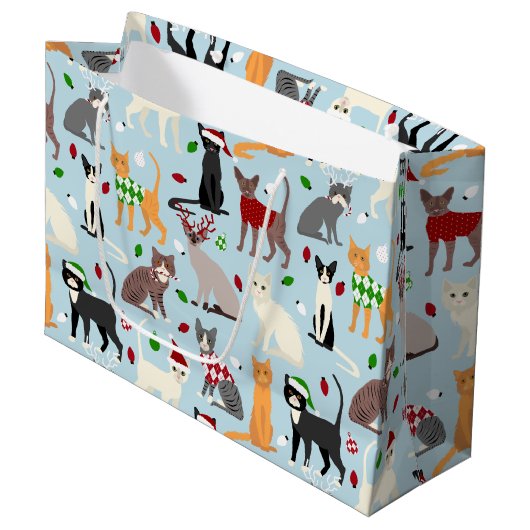 Weihnachtskatzen Große Geschenktasche Große Geschenktüte (Vorderseite Schrägansicht)