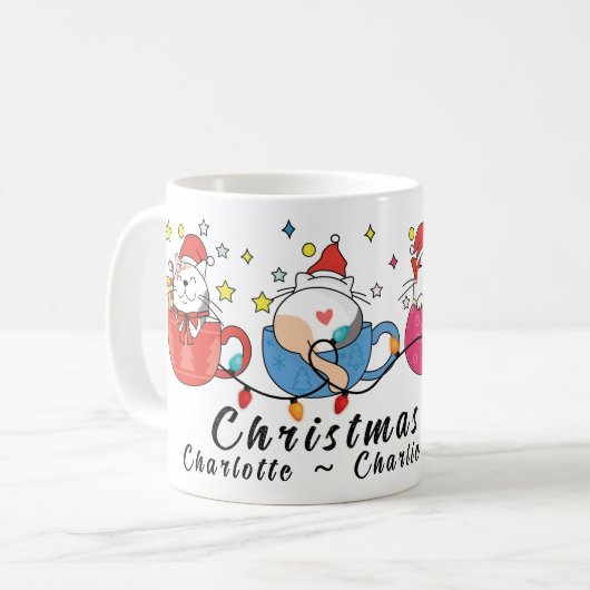 Weihnachtskatzen I Monogram Weihnachts-Party Kaffeetasse (Vorderseite Links)
