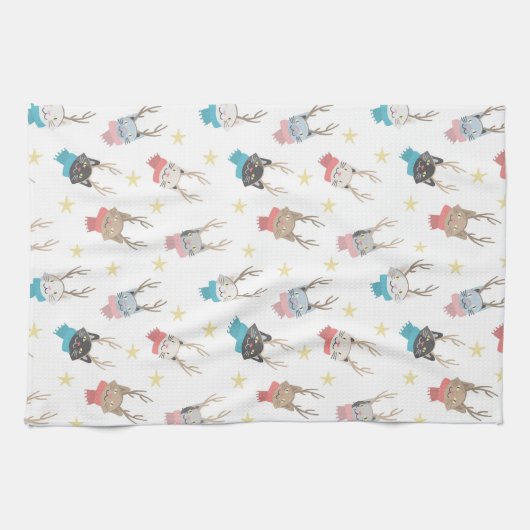 Weihnachtskatzen im Antlermuster Geschirrtuch (Horizontal)