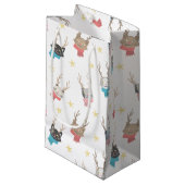 Weihnachtskatzen im Antlermuster Kleine Geschenktüte (Vorderseite Schrägansicht)