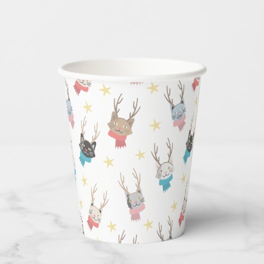 Weihnachtskatzen im Antlermuster Pappbecher (Rückseite)