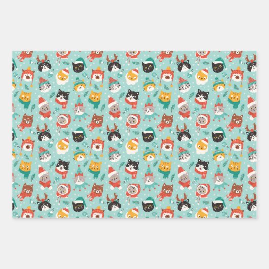 Weihnachtskatzen im Weihnachtssüßmuster Geschenkpapier Set (Vorderseite)