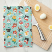 Weihnachtskatzen im Weihnachtssüßmuster Geschirrtuch (Viertel Falte)