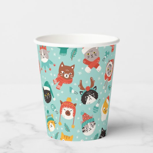 Weihnachtskatzen im Weihnachtssüßmuster Pappbecher (Rückseite)