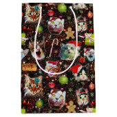 Weihnachtskatzen im Weltraum Galaxy Sterne Sonntag Mittlere Geschenktüte (Vorderseite)