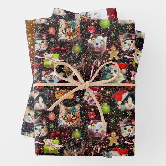 Weihnachtskatzen im Weltraum| mit benutzerdefinier Geschenkpapier Set (Beispiel)