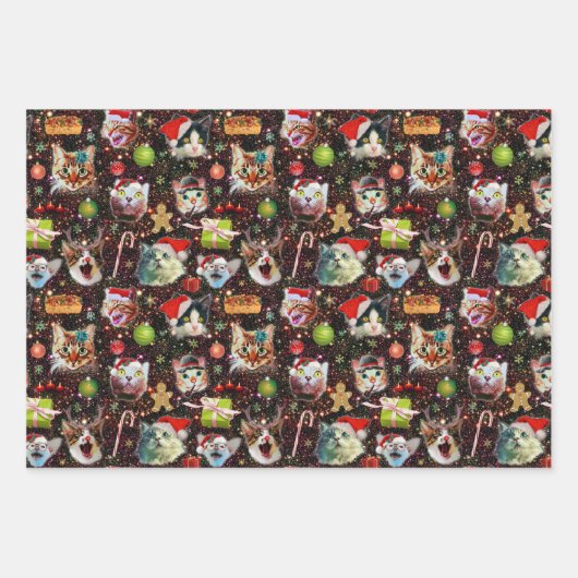 Weihnachtskatzen im Weltraum| mit benutzerdefinier Geschenkpapier Set (Vorderseite)