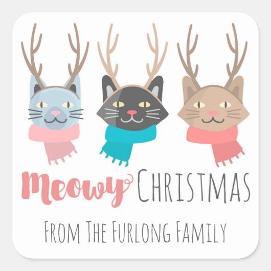 Weihnachtskatzen in Antlers Personal Quadratischer Aufkleber (Vorderseite)