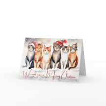 Weihnachtskatzen in Aquarellen in Schneeflocken