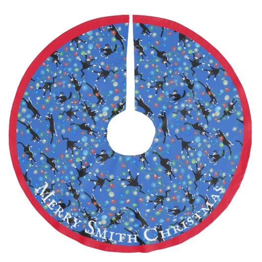 Weihnachtskatzen in den Lichtern Gewohnt gezinkt Polyester Weihnachtsbaumdecke (Vorderseite)