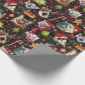 Weihnachtskatzen in der Raum-Galaxie spielt Geschenkpapier (Ecke)
