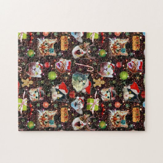 Weihnachtskatzen in der Raum-Galaxie spielt Puzzle (Horizontal)